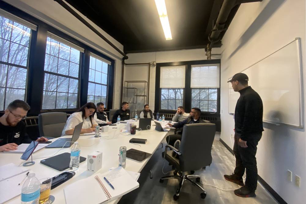 roofing company office space in the landing at hudson mills