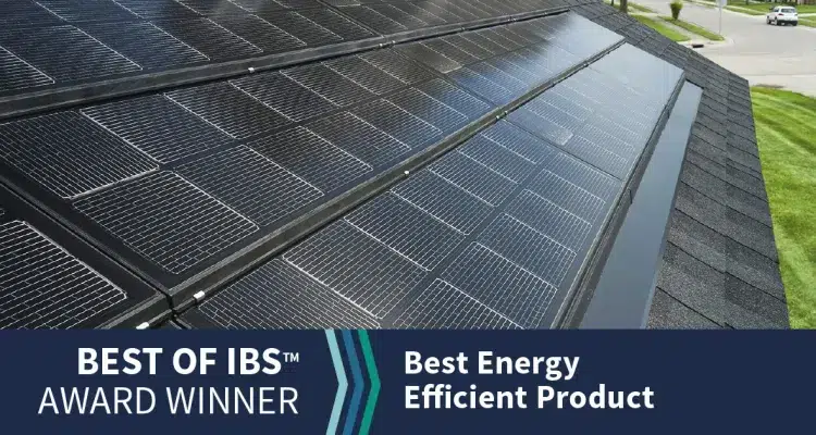 Certainteed Solstice shingles with IBS Winner band at bottom.