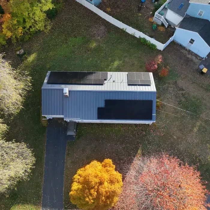 Aerial view of Solar Panels installed on a residential home in Framingham, MA