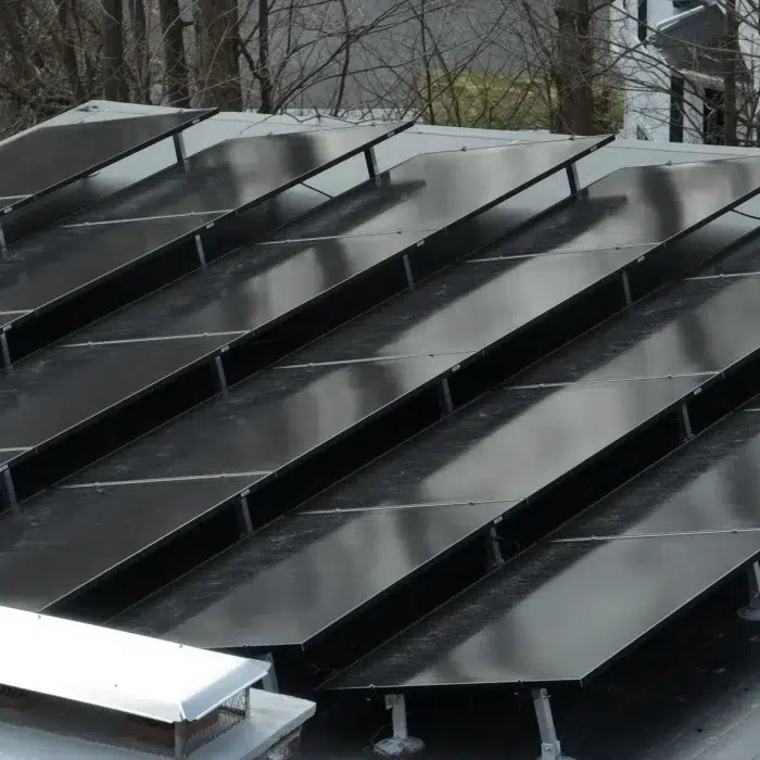 Rooftop Solar Panels on a roof installed in Newton, Massachusetts