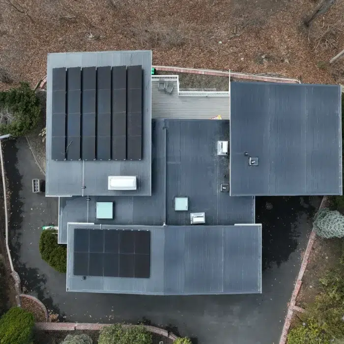 Aerial view of a Home Solar Upgrade rooftop in Newton, Massachusetts