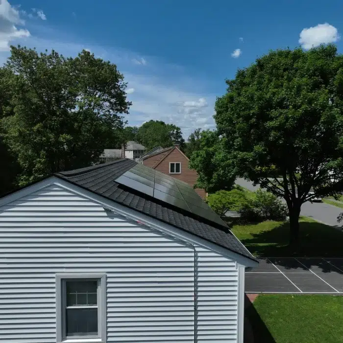 Side view of a Solar Panel Installation in Framingham, MA on a slanted residential roof