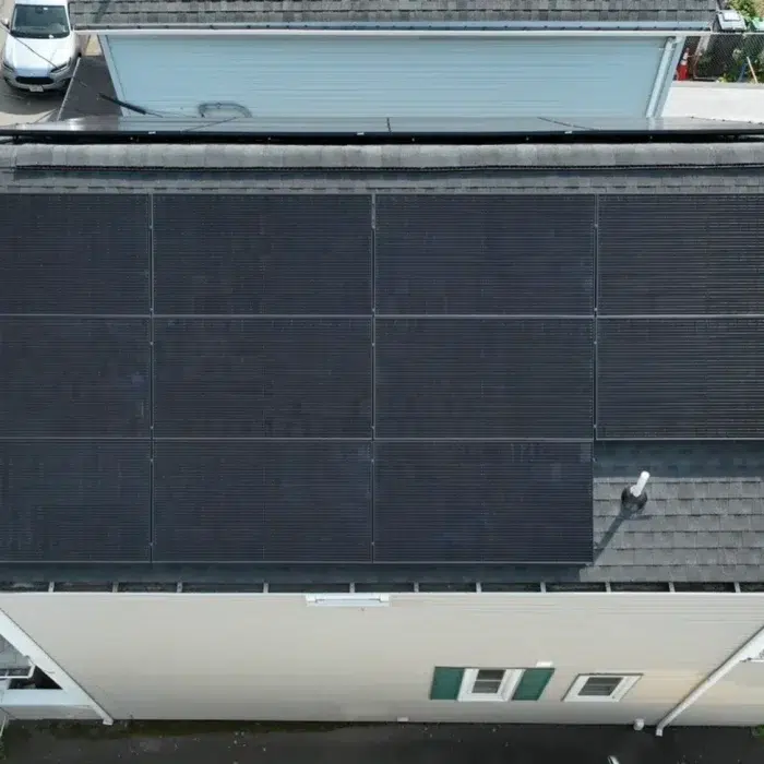 Aerial view of a Home Solar Upgrade in Westborough, MA by Golden Group Roofing